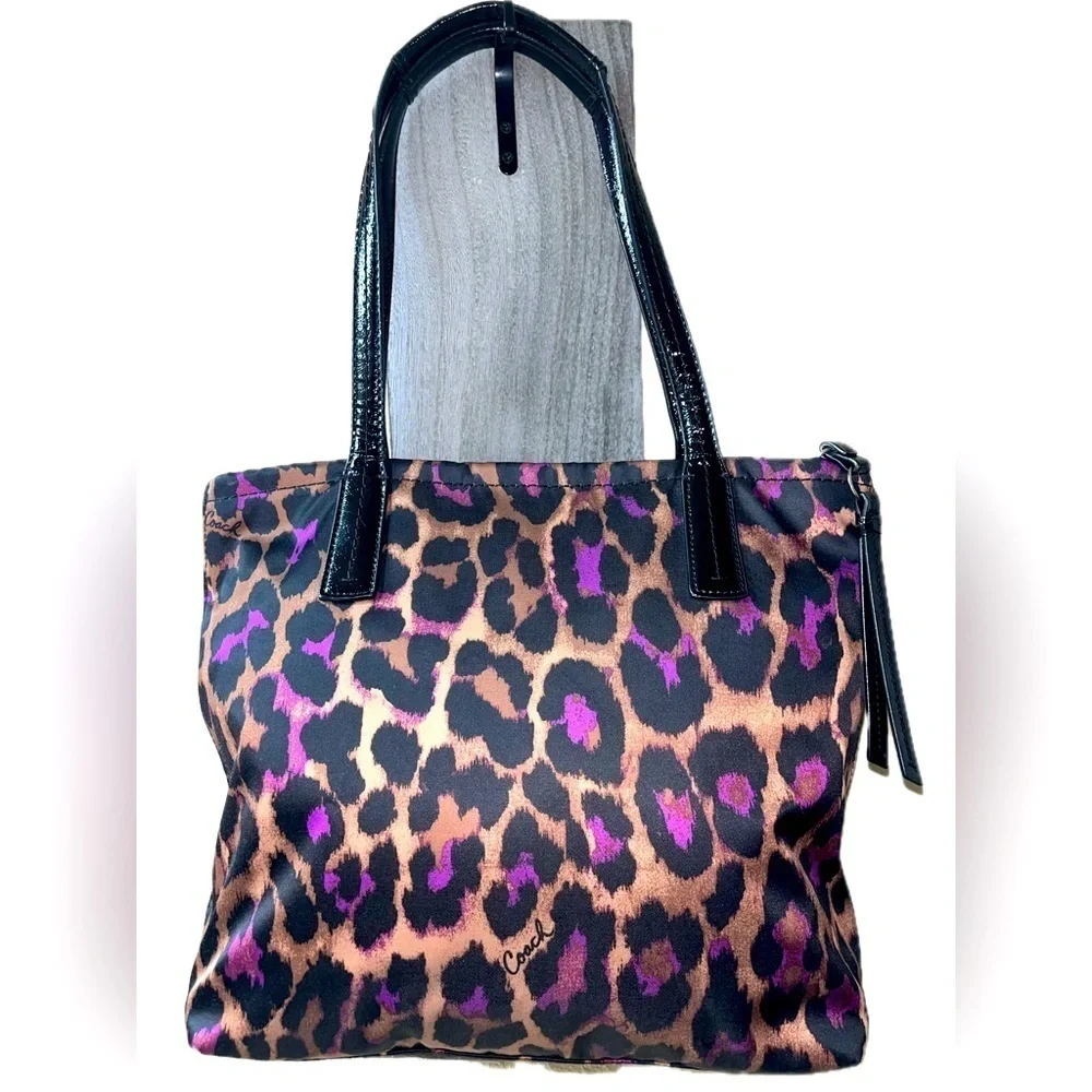 Coach Leopard Print Tote Bag - Black and Purple